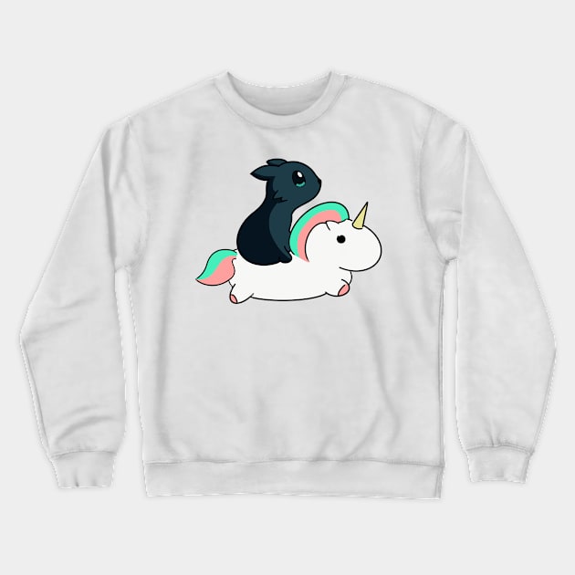 Black kitty on a unicorn Crewneck Sweatshirt by AshStore